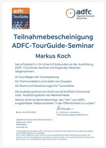 Teilnahmebescheinigung ADFC Tourguide Seminar
